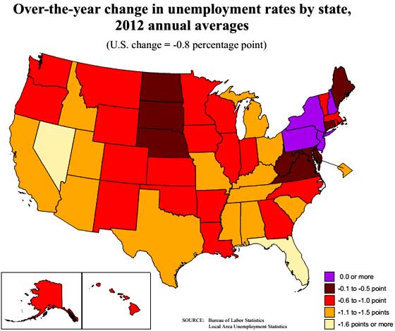 state unemployment map year 2012 averages